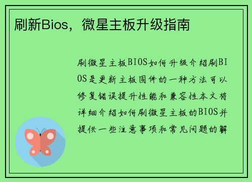 刷新Bios，微星主板升级指南